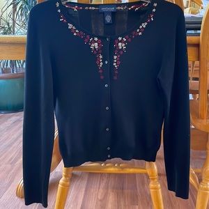 Ann Taylor Factory Store silk/cotton embroidered cardigan size L black